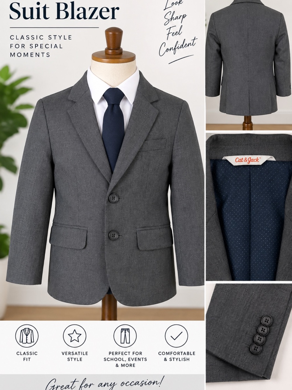 Cat & Jack Boys' Gray Two-Button Suit Blazer